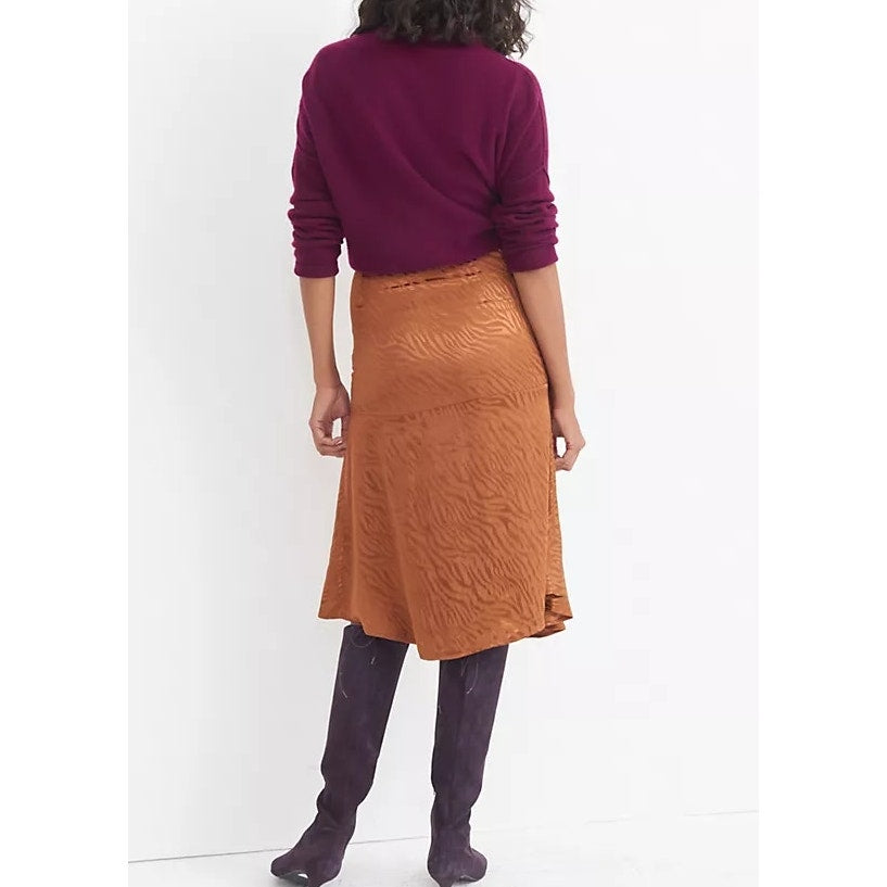 Maeve by Anthropologie Tamra Jacquard Zebra Print Wrap Midi Skirt Copper Brown 6