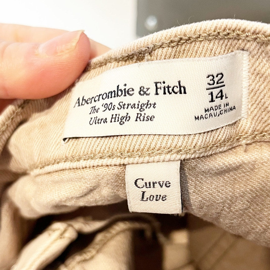 Abercrombie The 90's Straight Curve Love Ultra High Rise Jeans Tan Khaki 14 Long