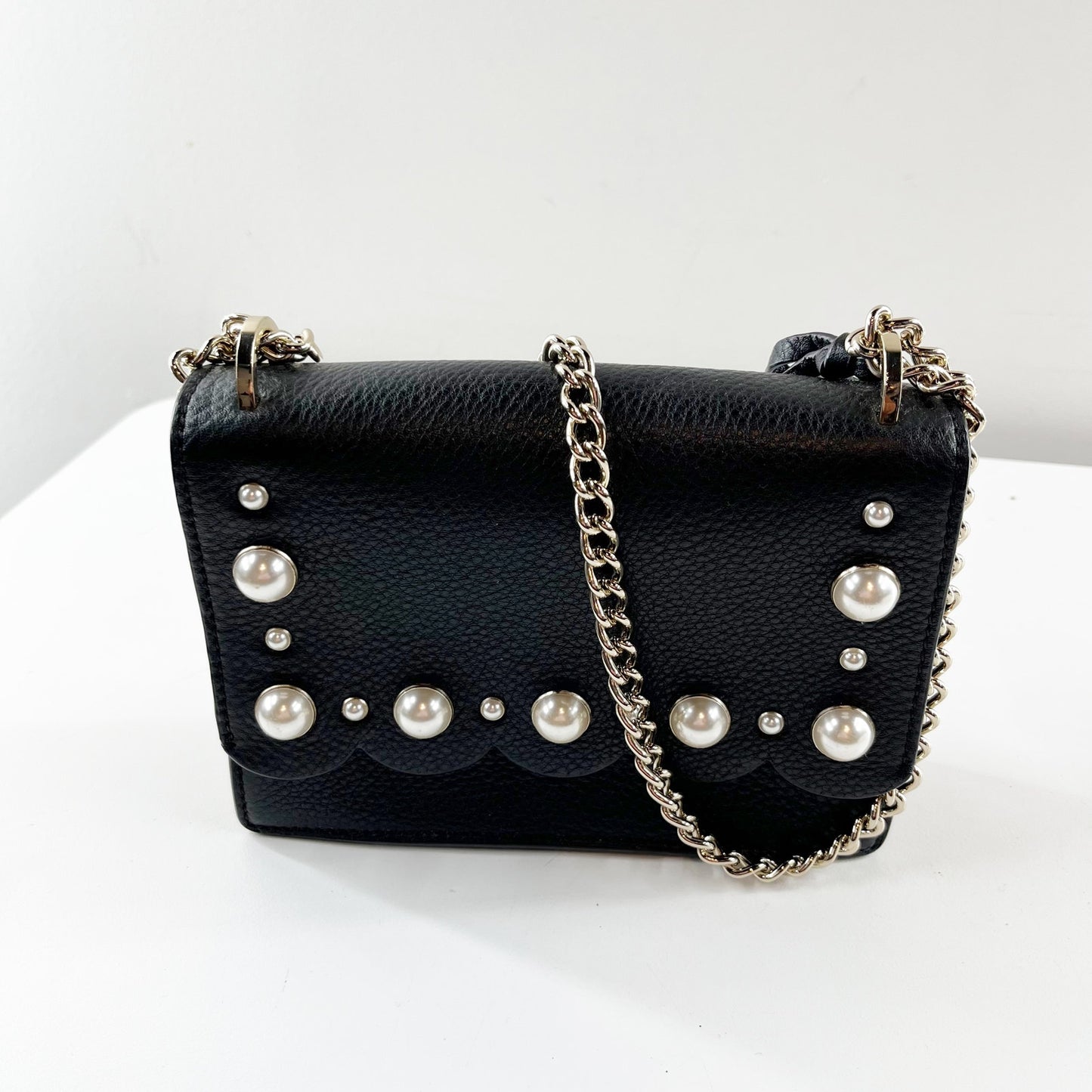 Kate Spade Hayes Street Pearl Studded Chain Crossbody Leather Purse Black