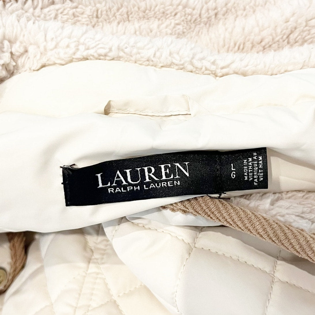 Ralph Lauren Quilted Snap Button Up Sherpa Collar Jacket Cream Large