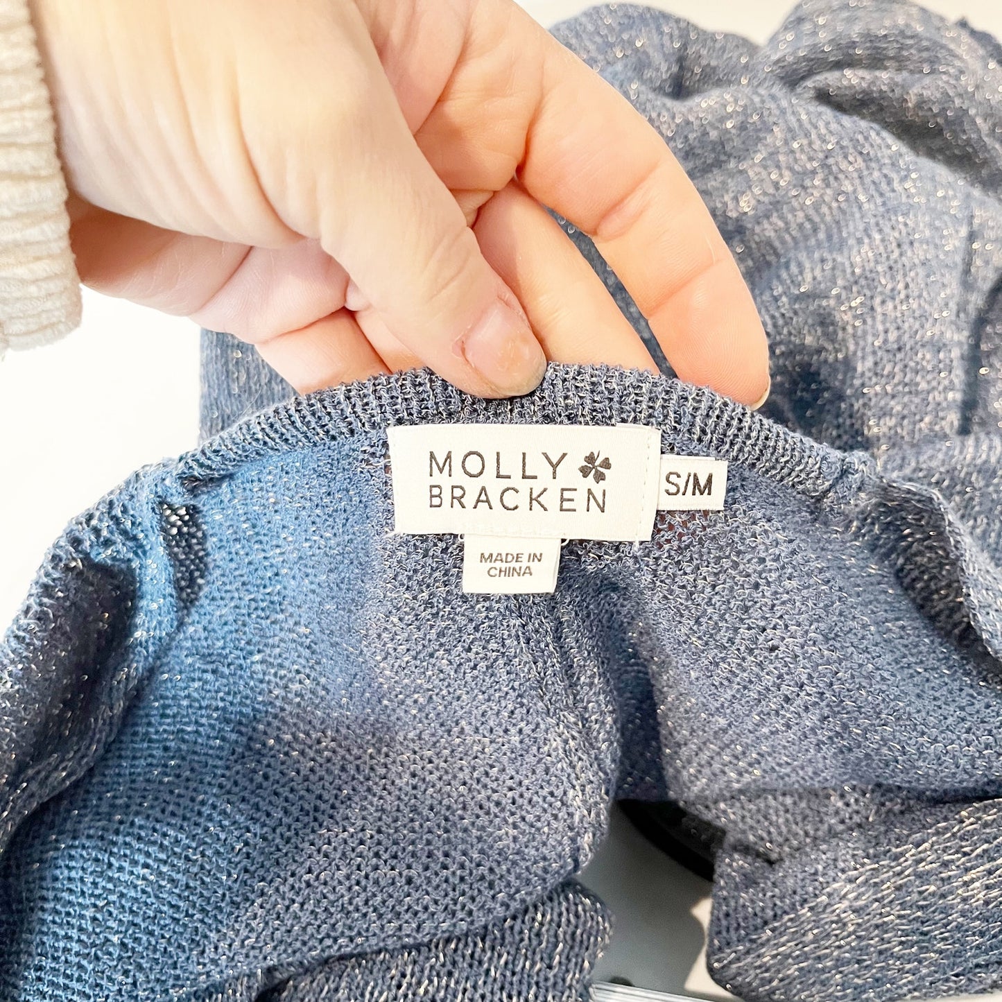 Molly Bracken Long Bell Sleeve Open Front Knit Cardigan Sweater Blue S / M