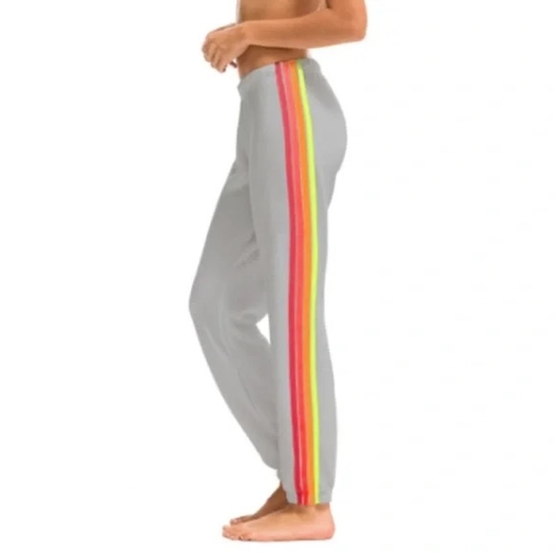 Aviator Nation 5 Stripe Jogger Sweatpants Gray Small