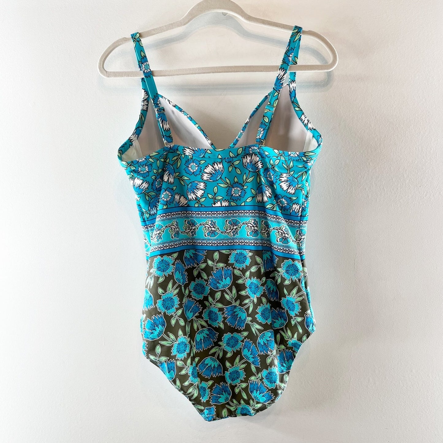 Lands' End Floral Print Twist Front Padded One Piece Swimsuit Blue Green 10