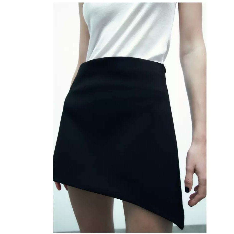 ZARA Asymmetrical Hem Mini Skirt Black Medium