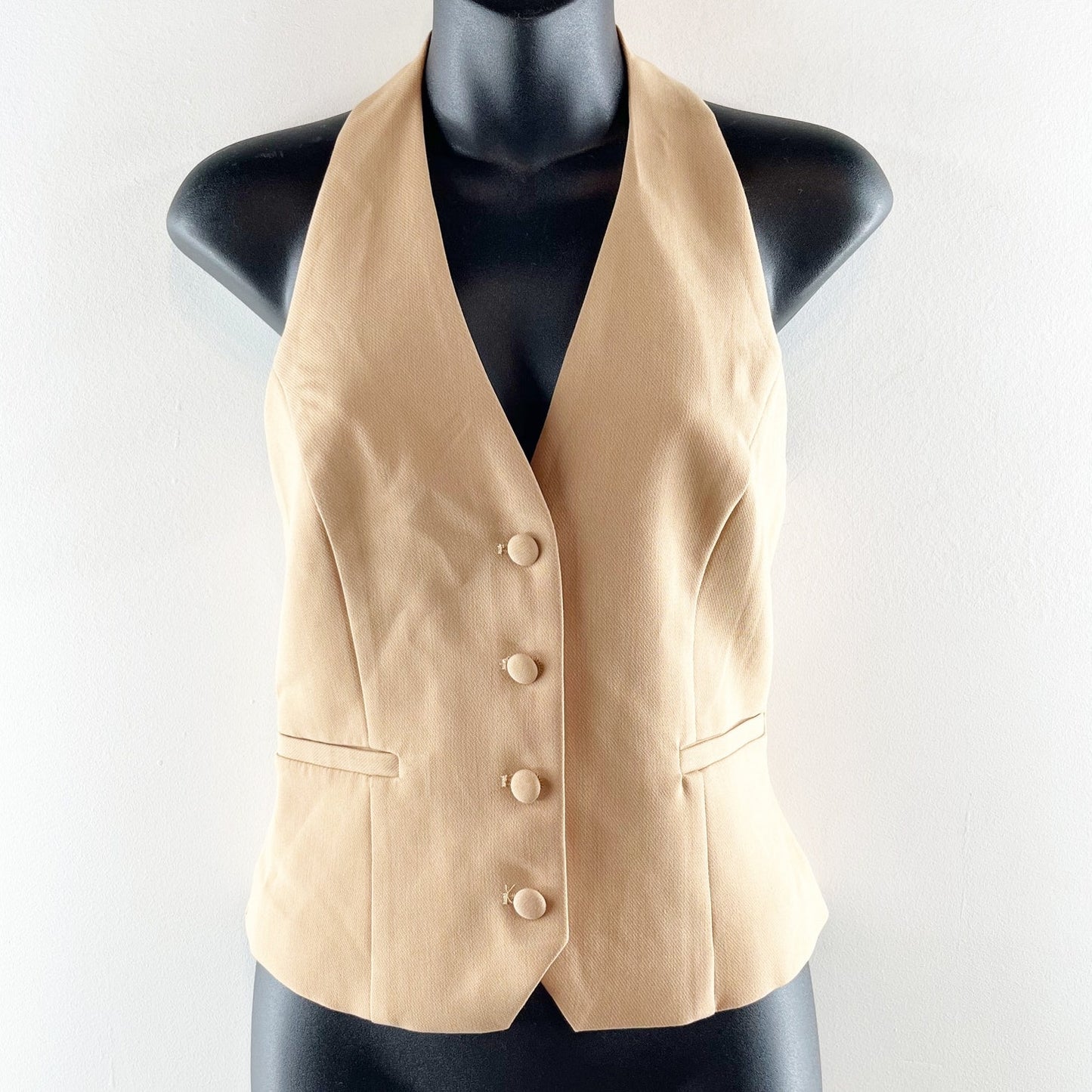 Jason Wu Halter V Neck Button Up Sleeveless Vest Camel Tan XS