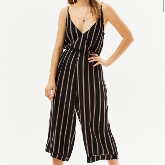 LA Hearts PacSun Striped Tank Cropped Wide Leg Jumpsuit Black XS