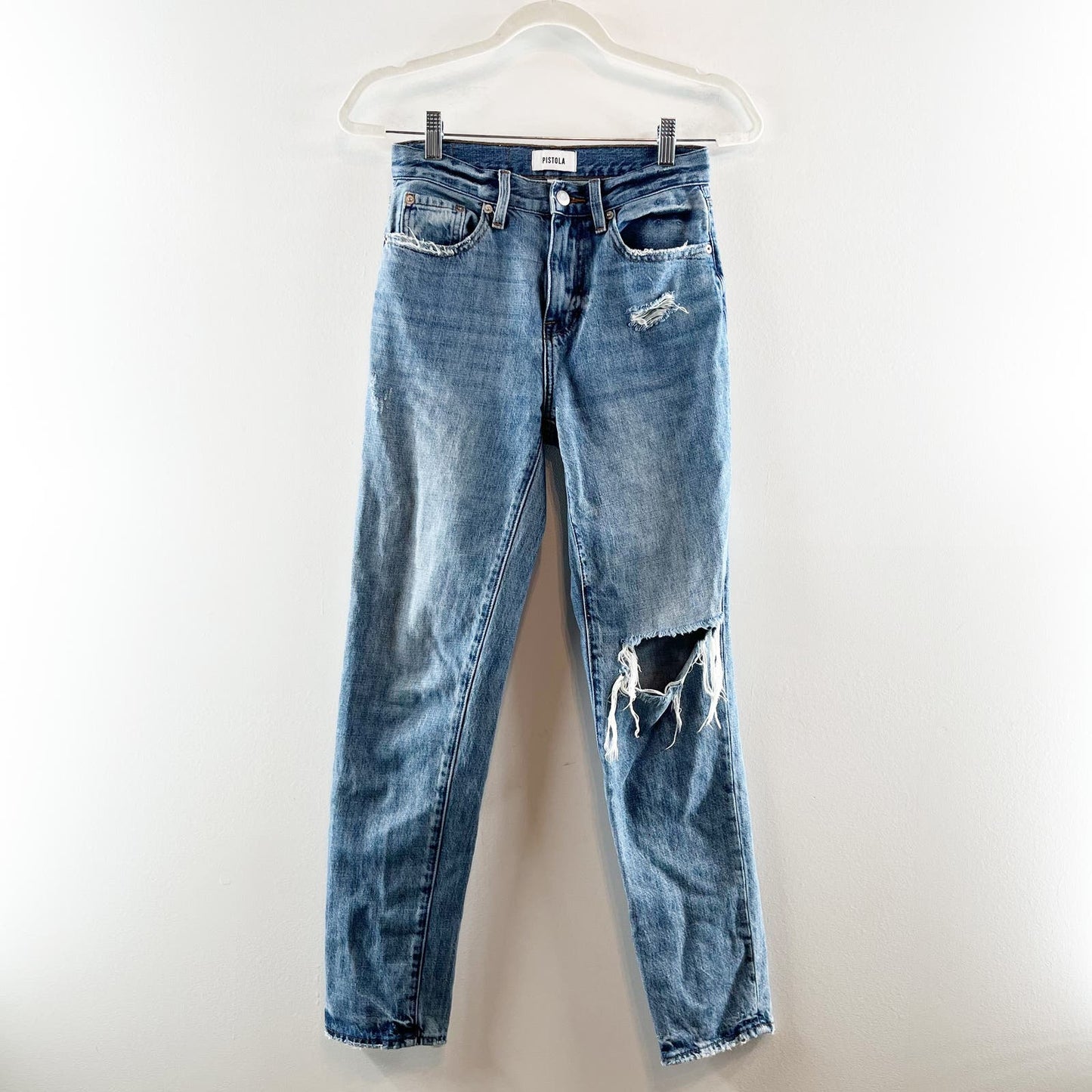 Pistola Presley High Rise Distressed Relaxed Roller Jeans Denim Blue 24