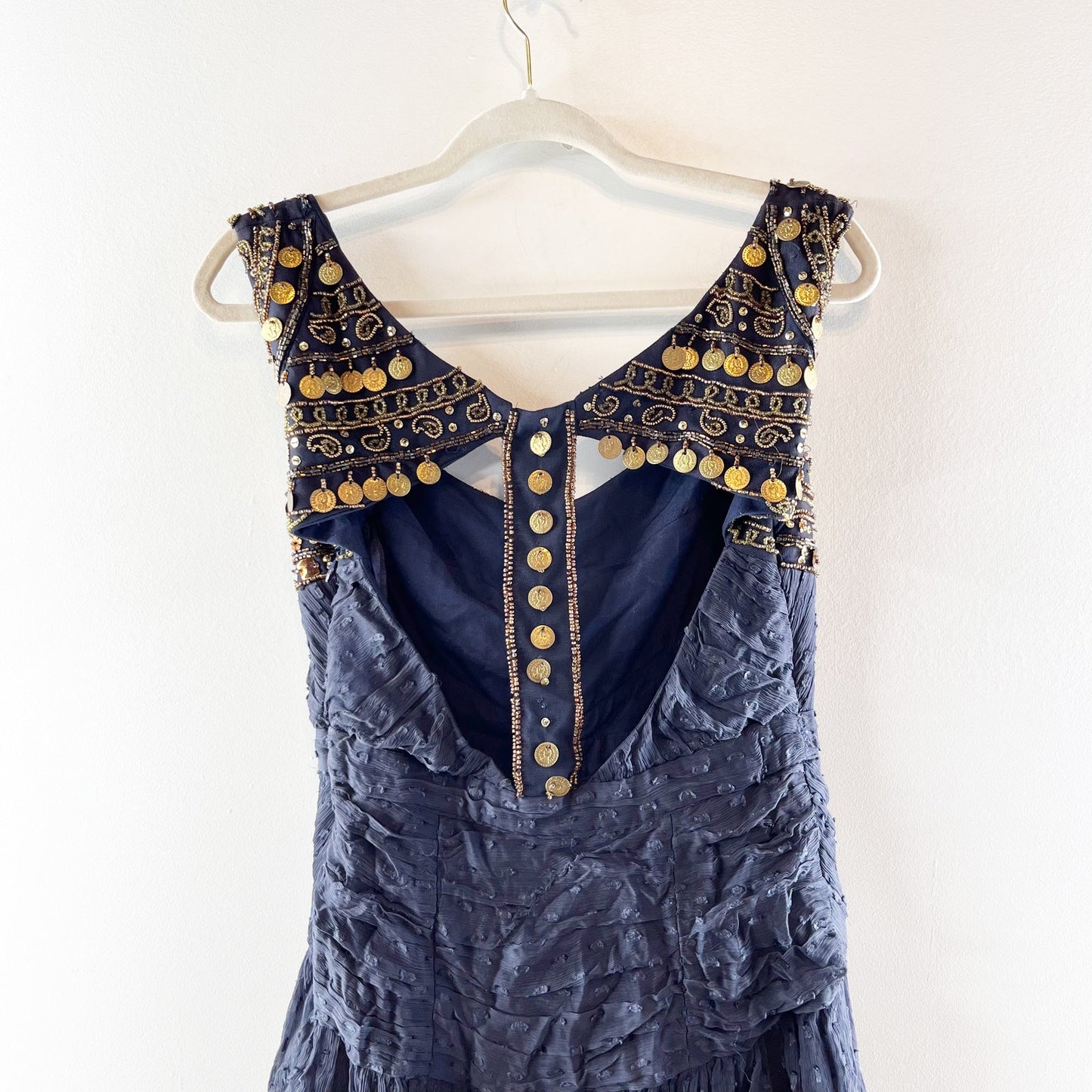 Free People Jeweled Beaded Fit and Flare Mini Dress Navy Blue 4