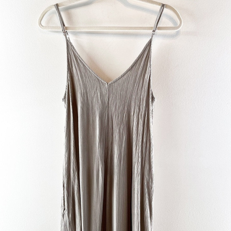 Lovestitch Gauzy Crinkle Maxi Slip Dress Concrete Gray Medium / Large