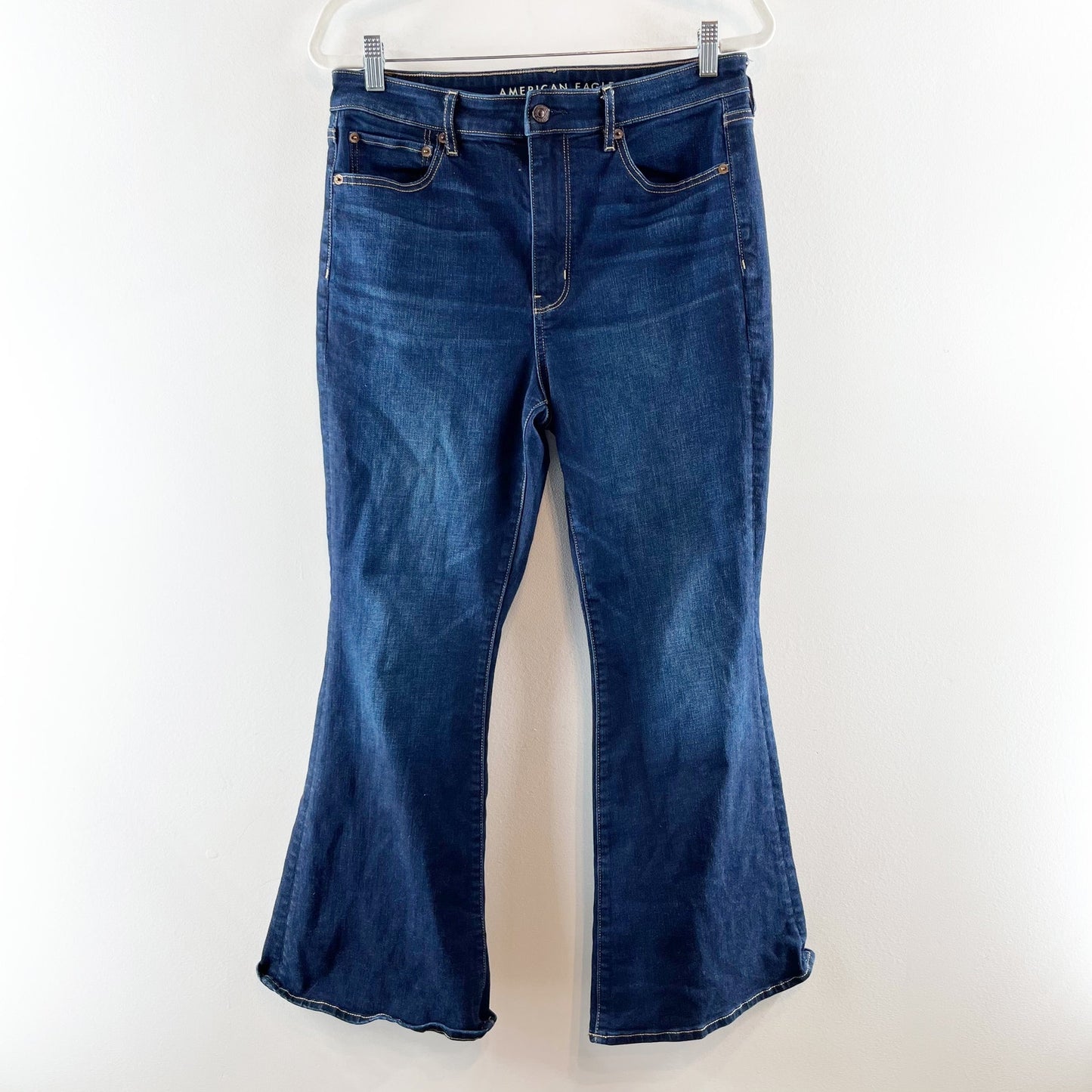 American Eagle Super High Rise Flare Jeans Dark Wash Blue 12 Short