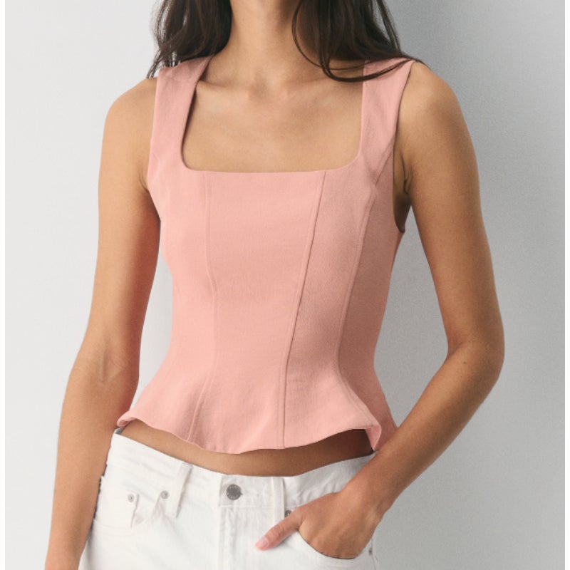 Aritzia Rhodora Crepette Peplum Bustier Tank Top Kiln Pink Small