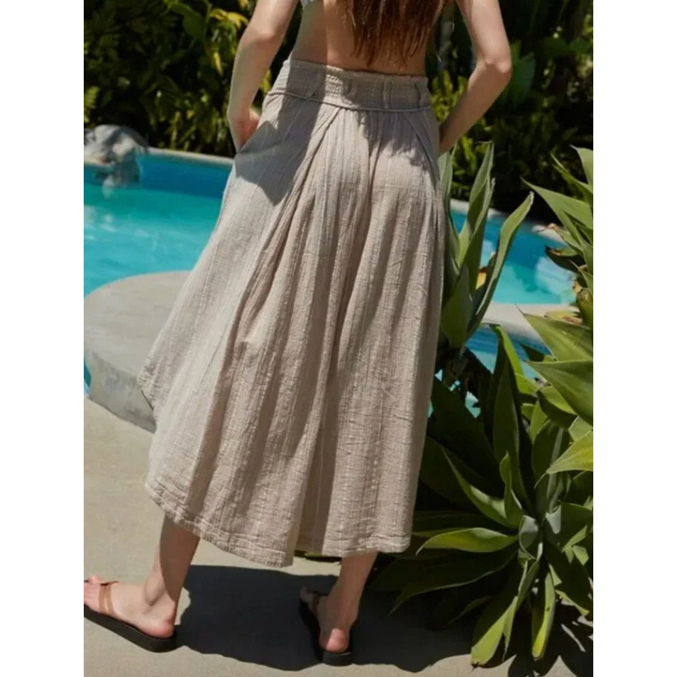 Free People Lunar Cover Wide Leg Slit Cropped Beach Pants in Sand Combo Tan XS