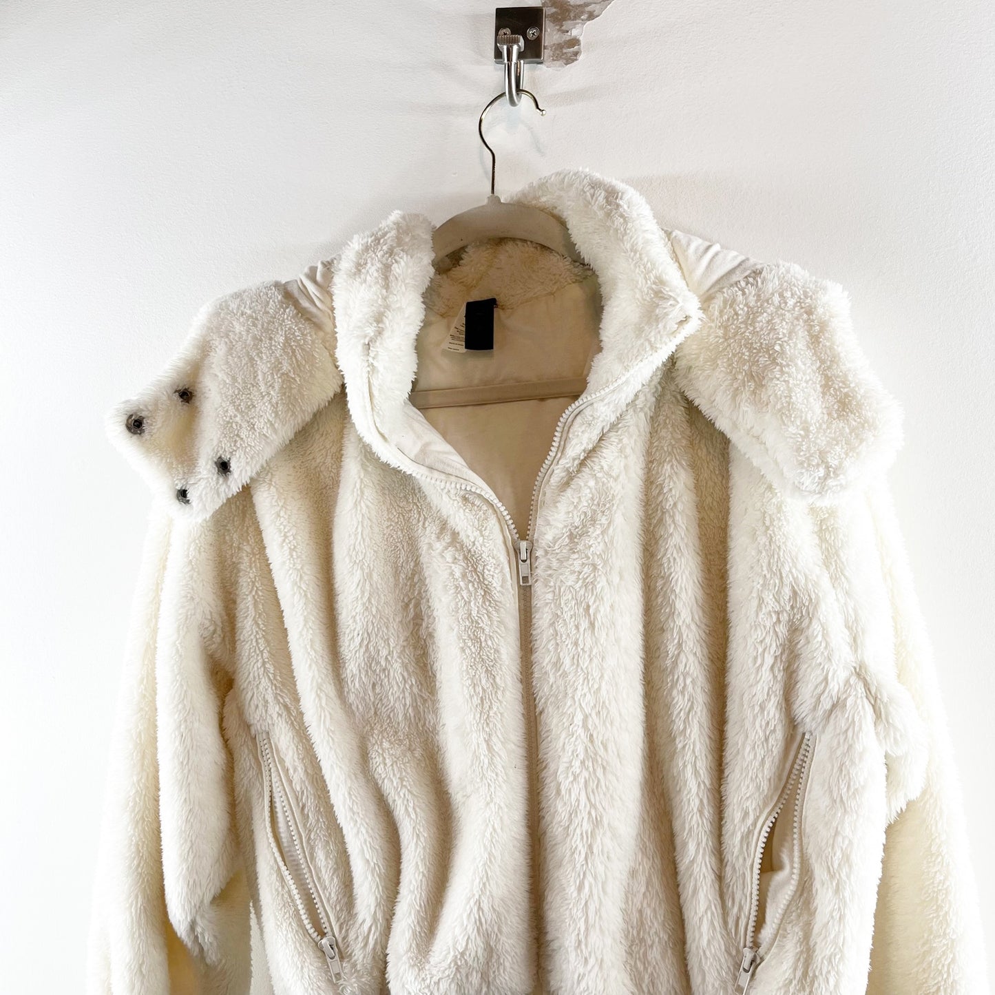 Savvi Amy Long Sleeve Full Zip Sherpa Fleece Jacket with Hood Cream Medium