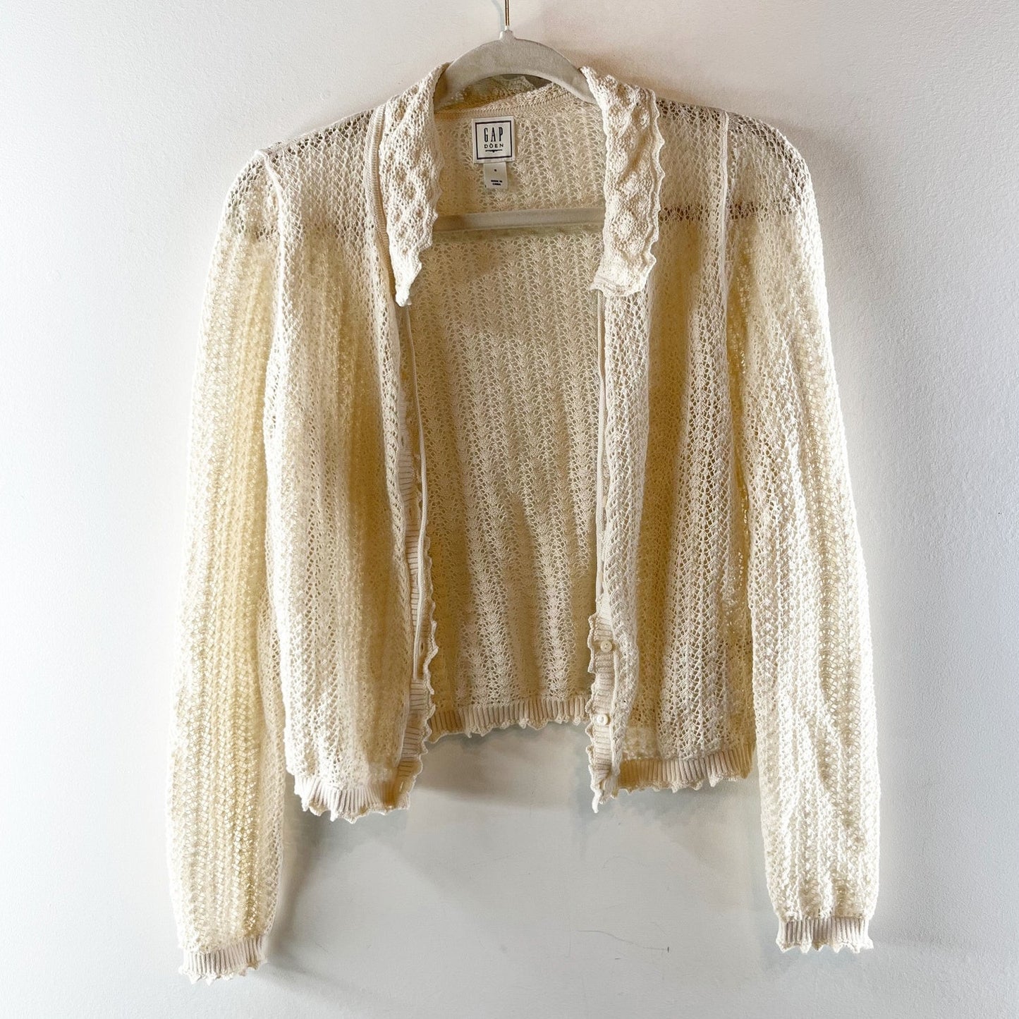 GAP x Doen Long Sleeve Knit Linen Blend Cardigan Sweater Top Cream Small