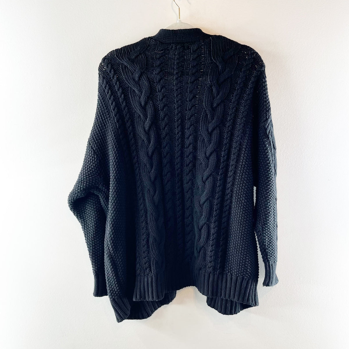 Quince Organic Cotton Oversized Cable Cardigan Sweater Black XS