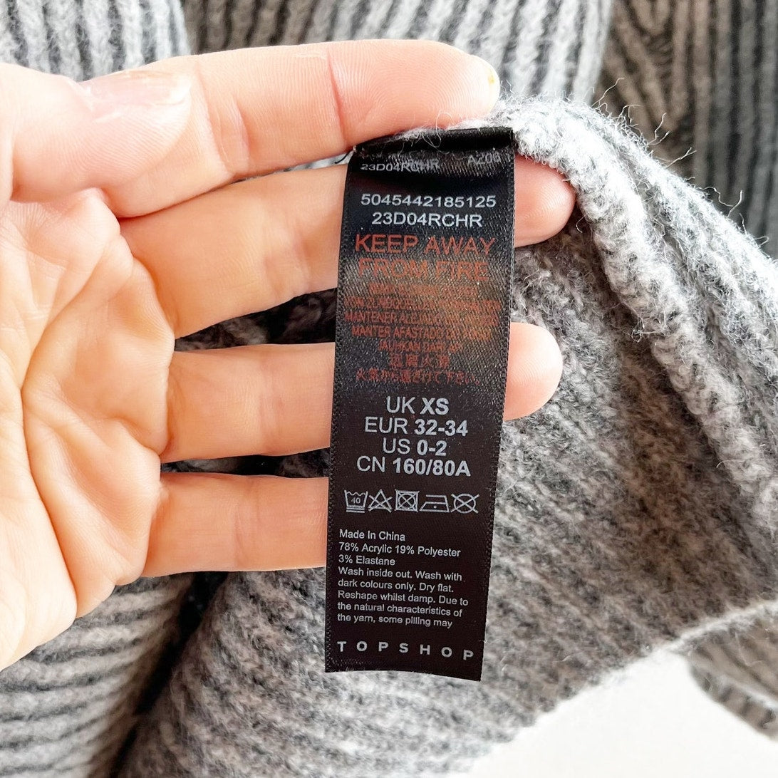 Topshop Long Sleeve Turtleneck Knit Mini Sweater Dress Gray US 0-2 XS