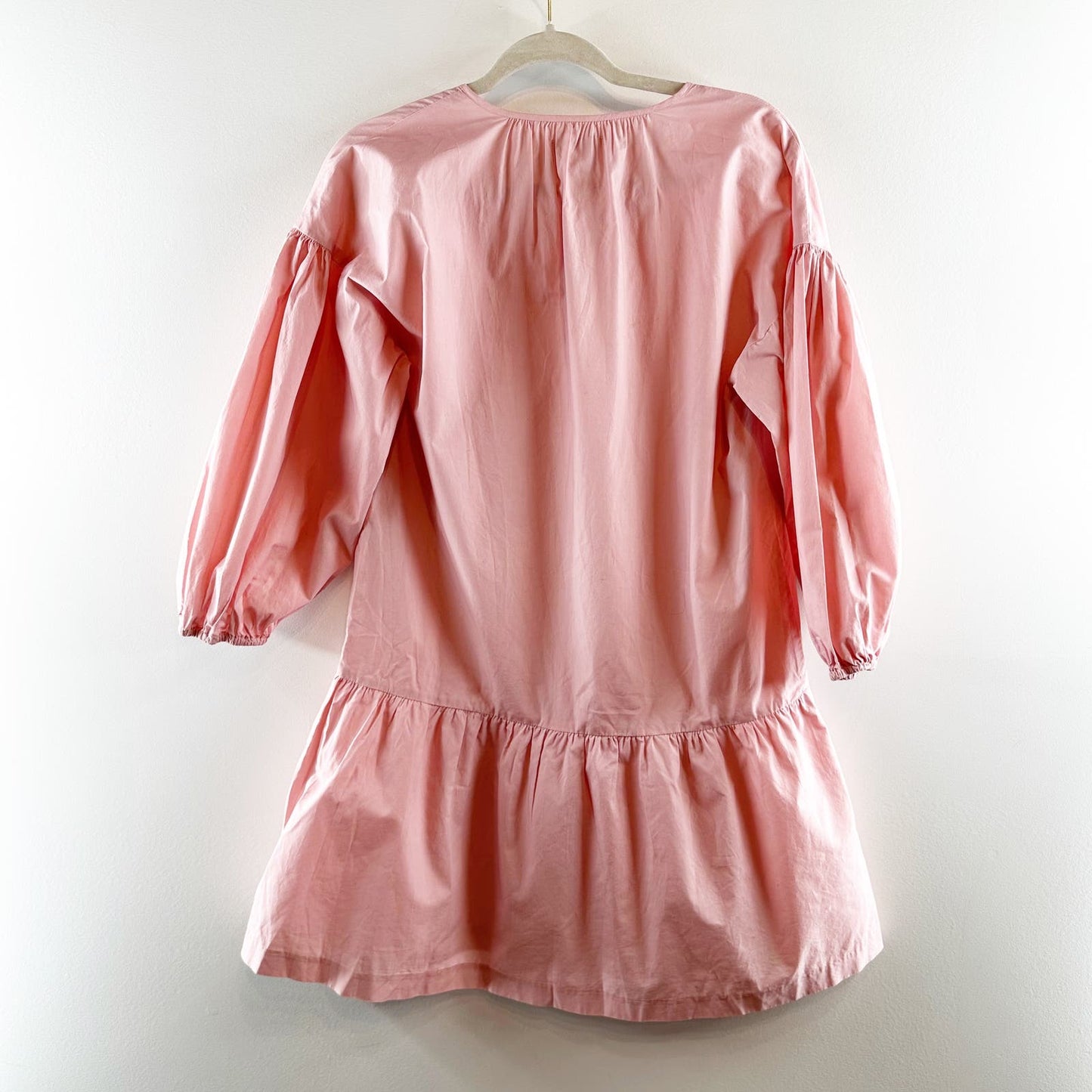 Madewell Cotton Drop Waist Balloon Sleeve Babydoll Mini Dress Baby Pink XS