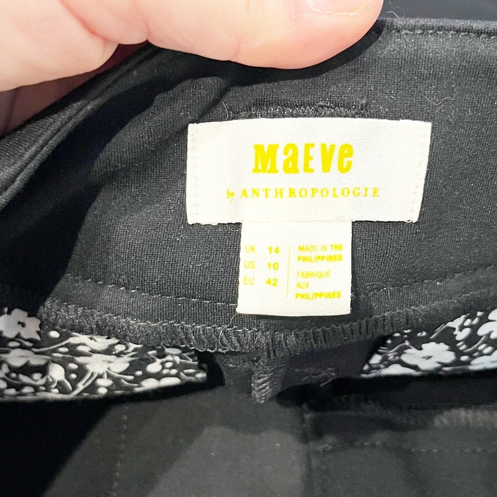 Maeve Anthropologie Naomi High Rise Wide Leg Flare Ponte Pants Black 10