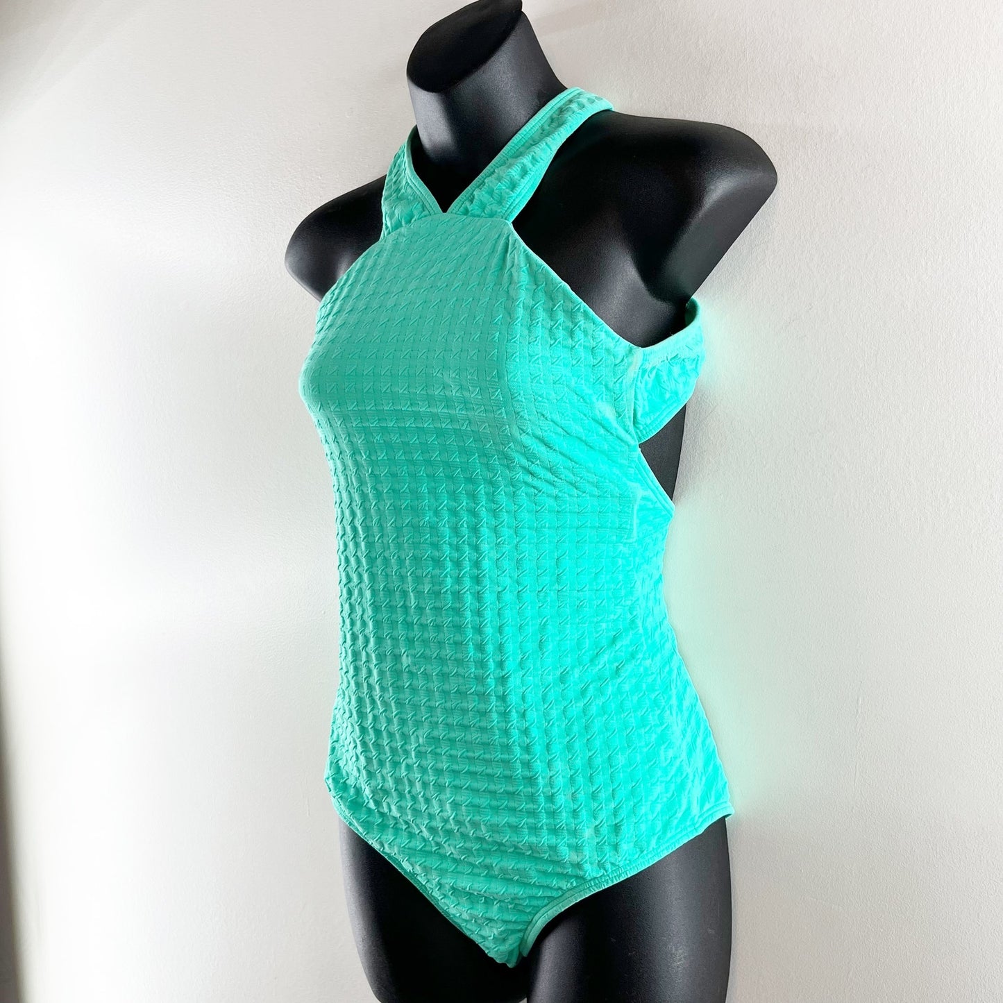 Shoshanna Solid Texture High Neck One Piece Swimsuit Mint Green 6