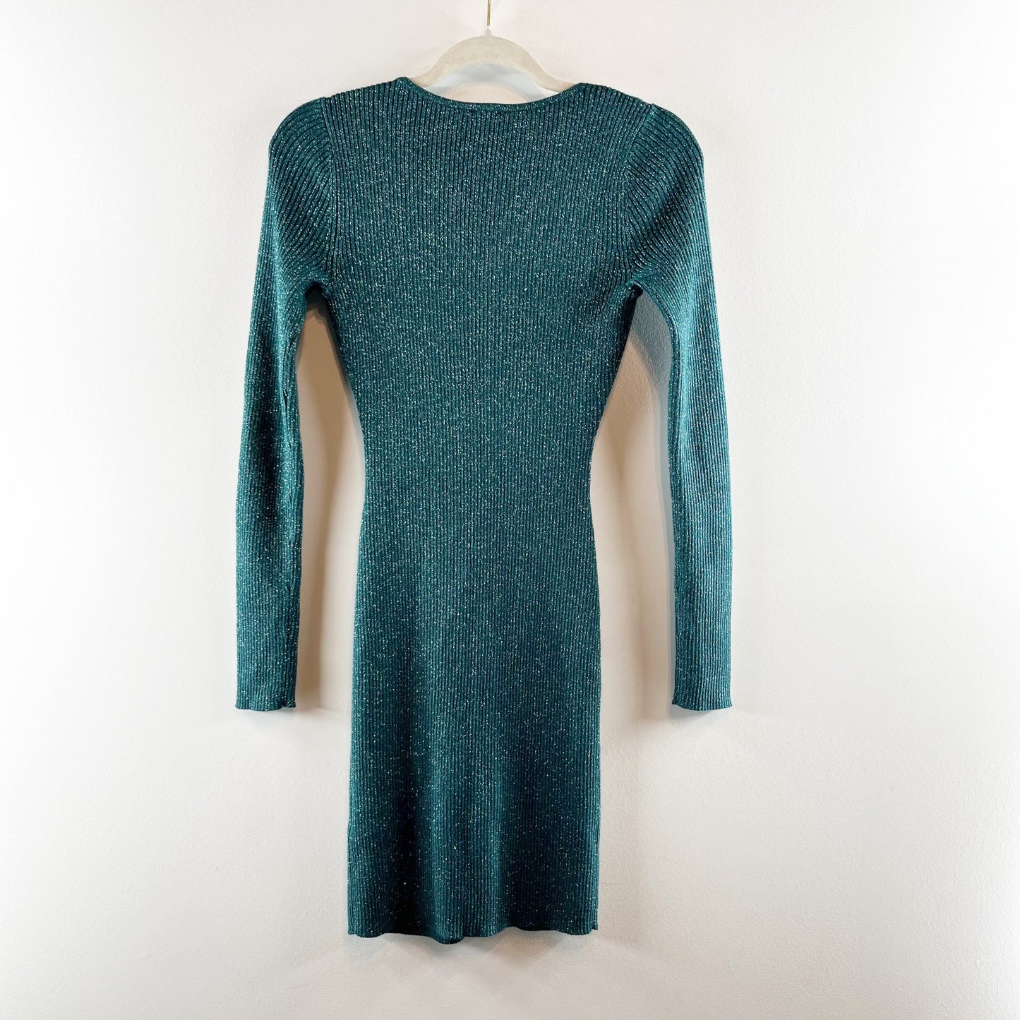 Abercrombie & Fitch Long Sleeve Cut-Out Knot Front Bodycon Mini Dress Teal Small