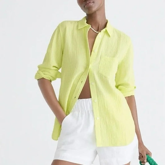 J. Crew Garcon Classic Double Gauze Long Sleeve Button Up Shirt Lime Green 6