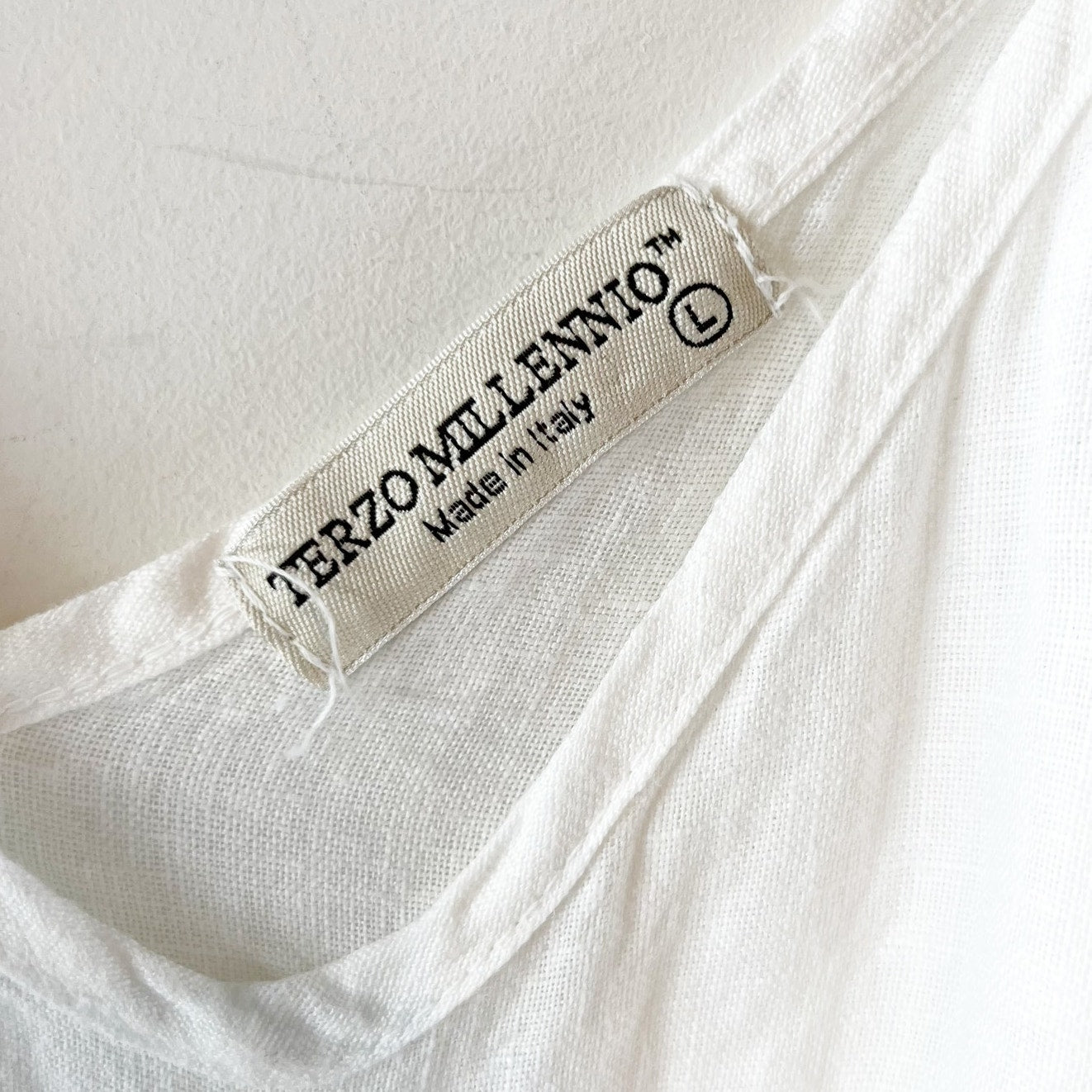 Terzo Millennio 100% Linen Sleeveless V-Neck Tiered Maxi Dress White Large