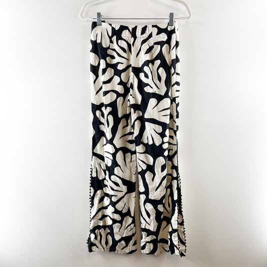 House of Harlow Floral Tropical Wide Leg Linen Blend Pants Black White 2