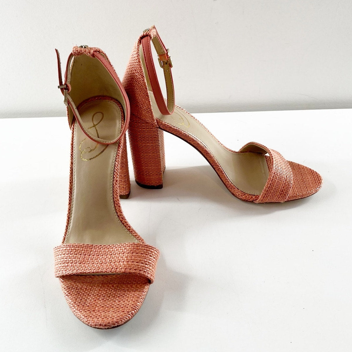 Sam Edelman Yaro Block Heel Sandals Shoes Coral Pink 7.5