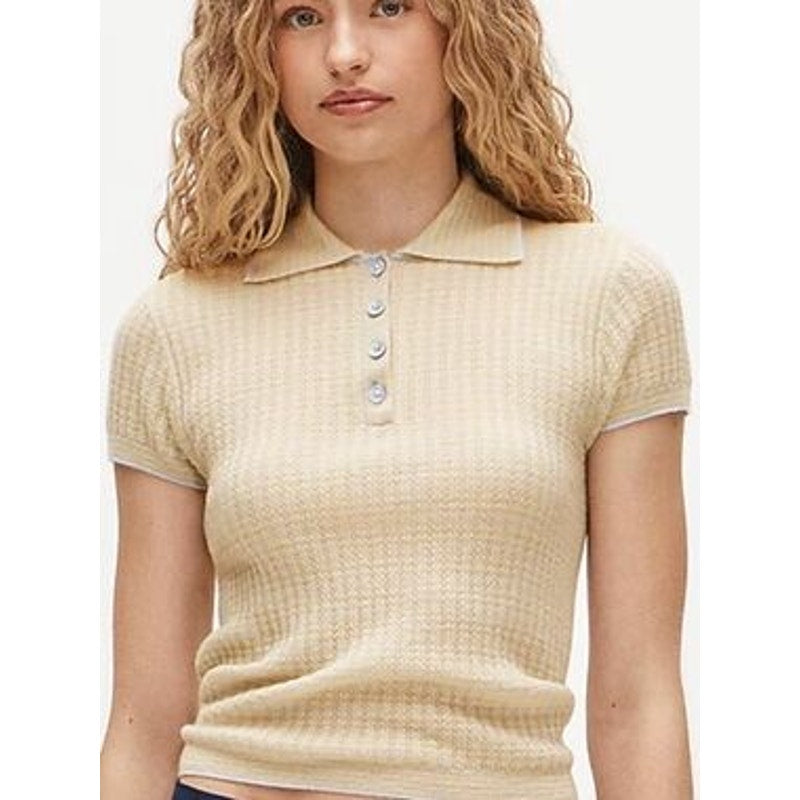 J. Crew Featherweight Ribbed Cashmere Short-Sleeve Sweater-Polo Stripe Small