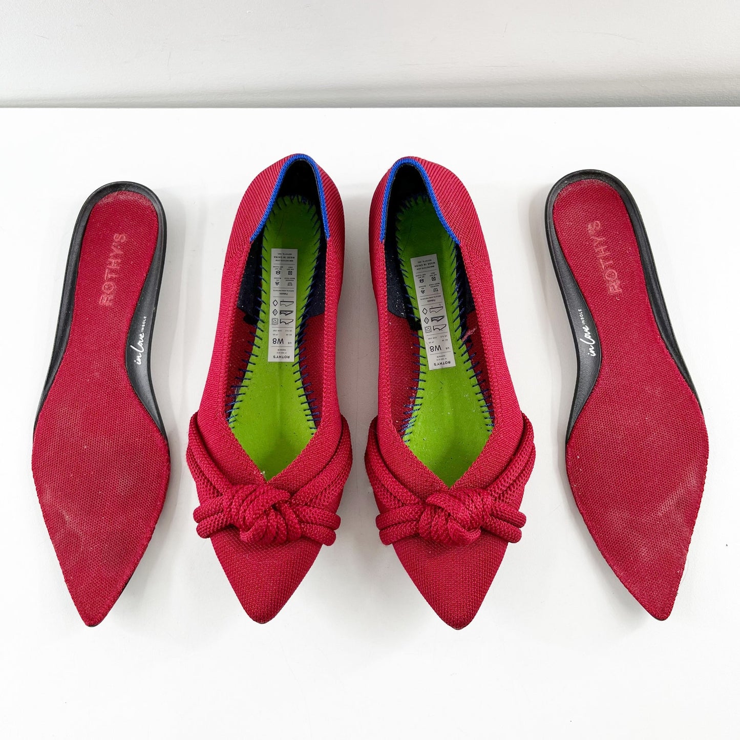 Rothy's The Knot Point II Pointed Toe Ballet Flats in Candied Berry Red 8
