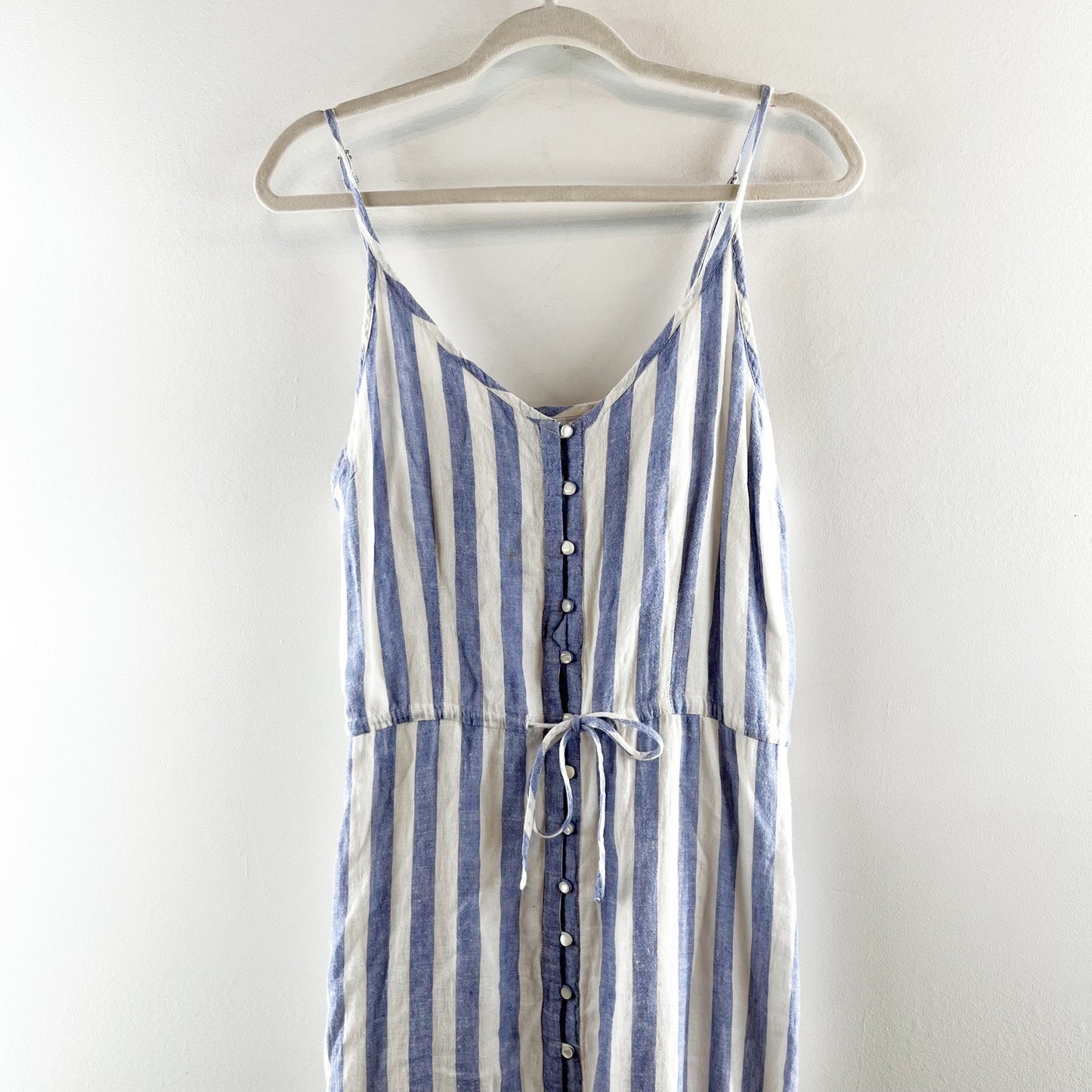 Rails Frida Ciel Striped Linen Ruffle Hem Midi Dress Blue White Medium