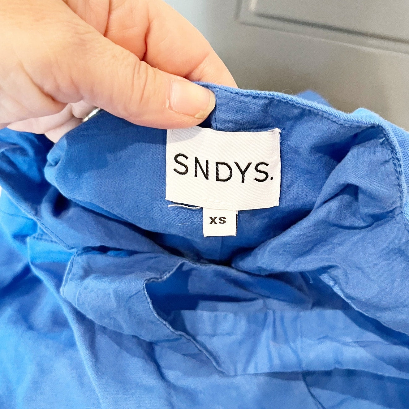 SNDYS Shelley Button Up Square Neck Mini Dress Blue XS