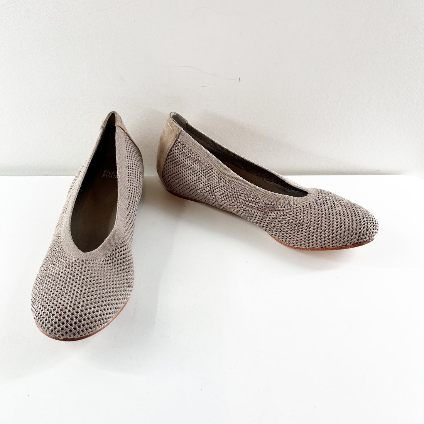 Eileen Fisher Naomi Recycled Stretch Knit Ballet Flats Taupe Beige Tan 9.5