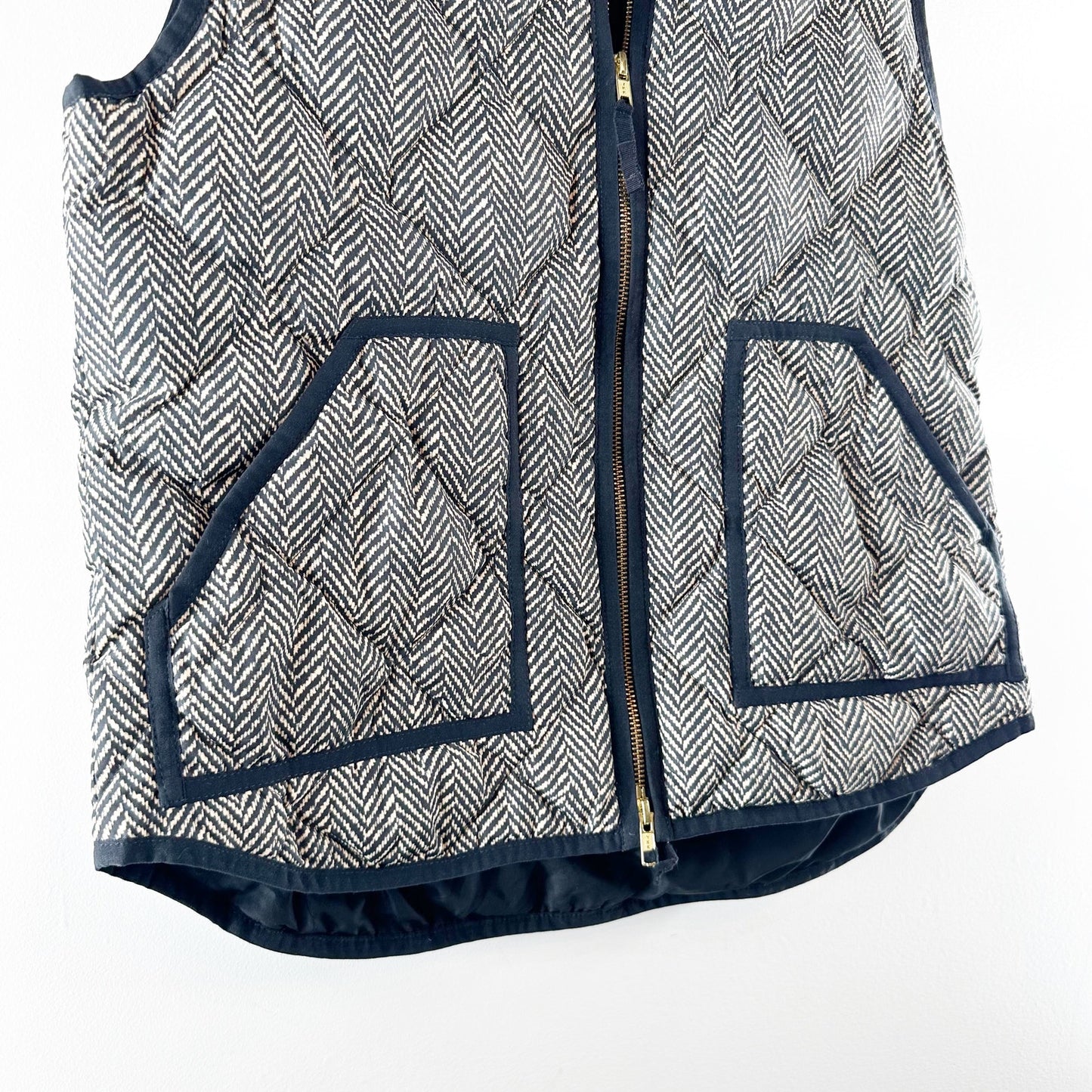 J. Crew Down Filled Herringbone Quilted Puffer Vest Gray Navy Blue Medium