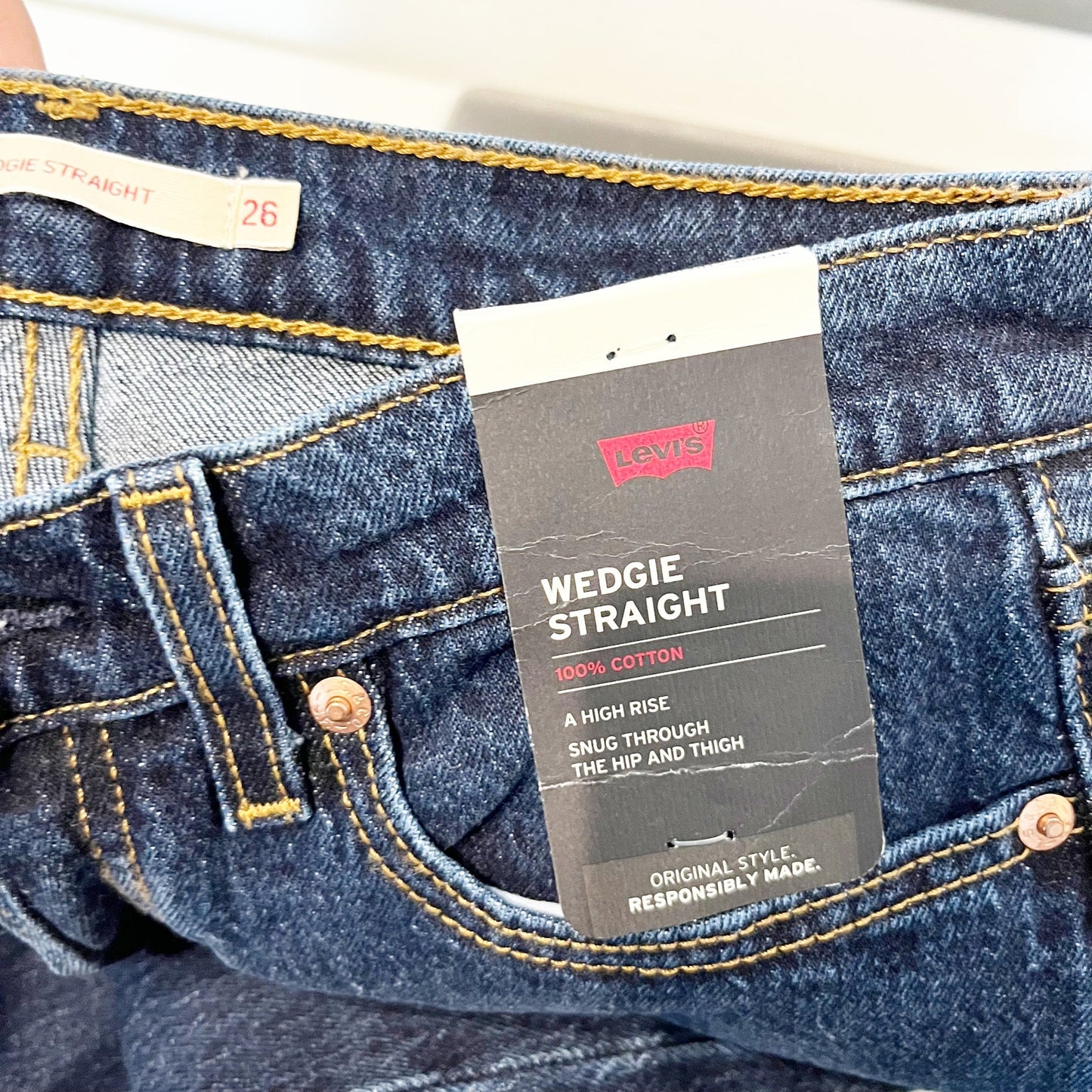 Levi's High Rise Button Fly Denim Wedgie Straight Jeans Salsa Dark Stone Blue 26