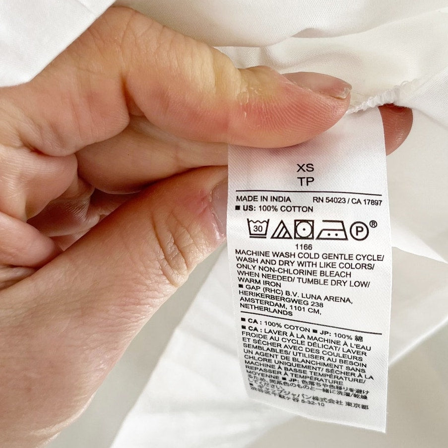 Banana Republic Banded Collar Poplin Long Sleeve Blouse Shirt White XS