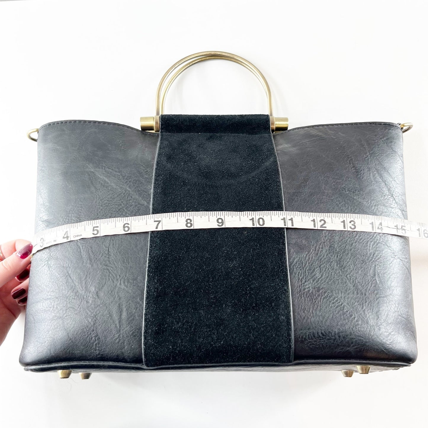 Antik Kraft Two Tone Leather Large Tote Handbag with Crossbody Strap Black