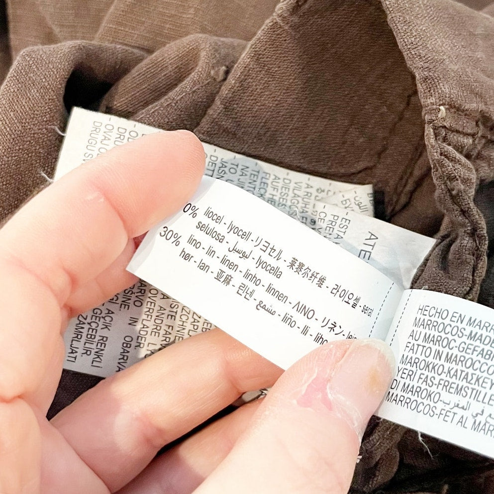 Zara Drawstring High Waisted Linen Blend Wide Leg Pants Chocolate Brown 6