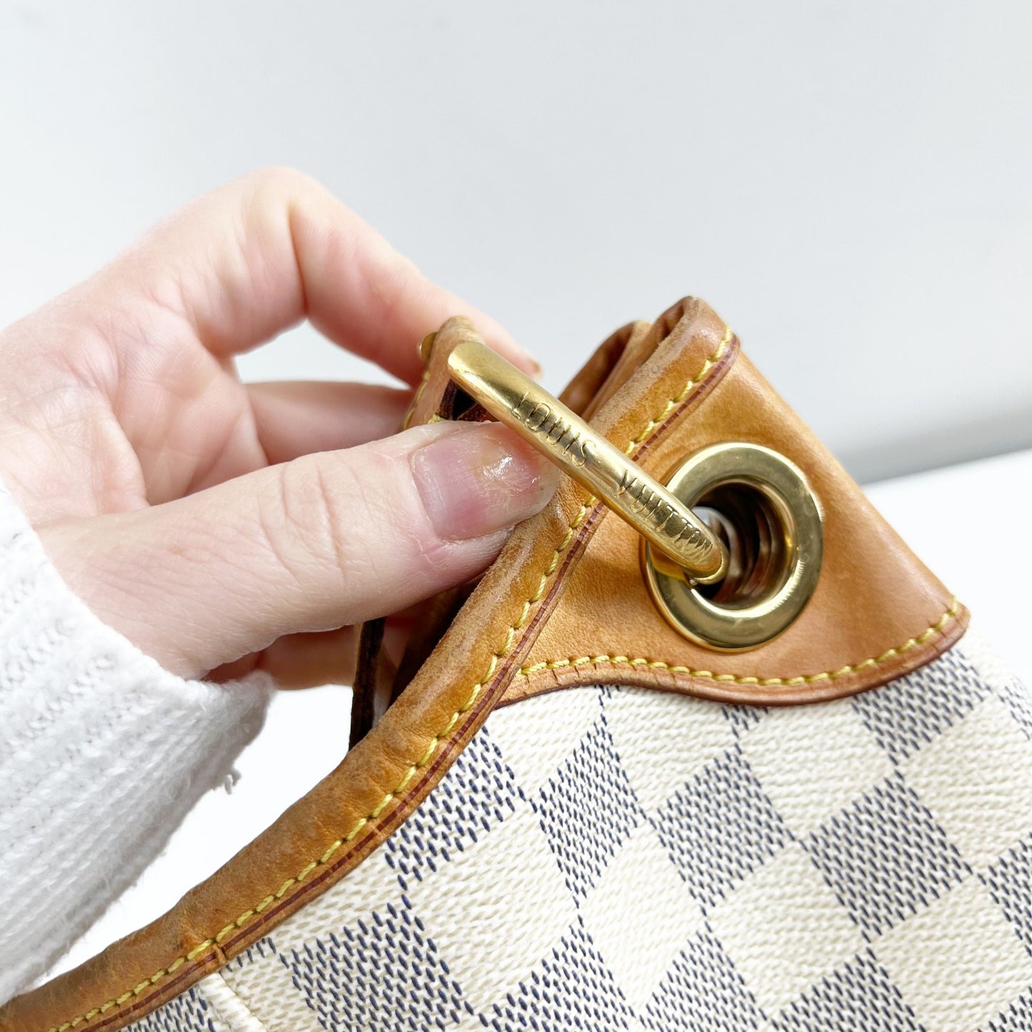 Louis Vuitton Galliera PM Damier Azur Canvas Shoulder Purse Bag White Cream