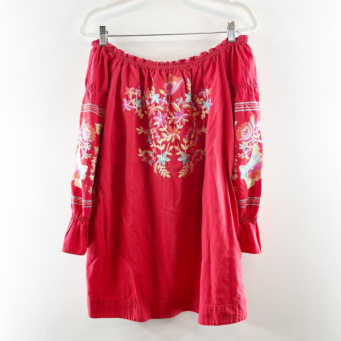 Free People Fleur Du Jour Off The Shoulder Mini Tunic Dress Coral Red Medium