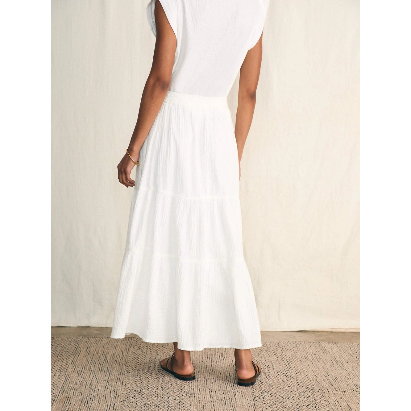 Faherty Dream Cotton Gauze Valentina Maxi Skirt White Large