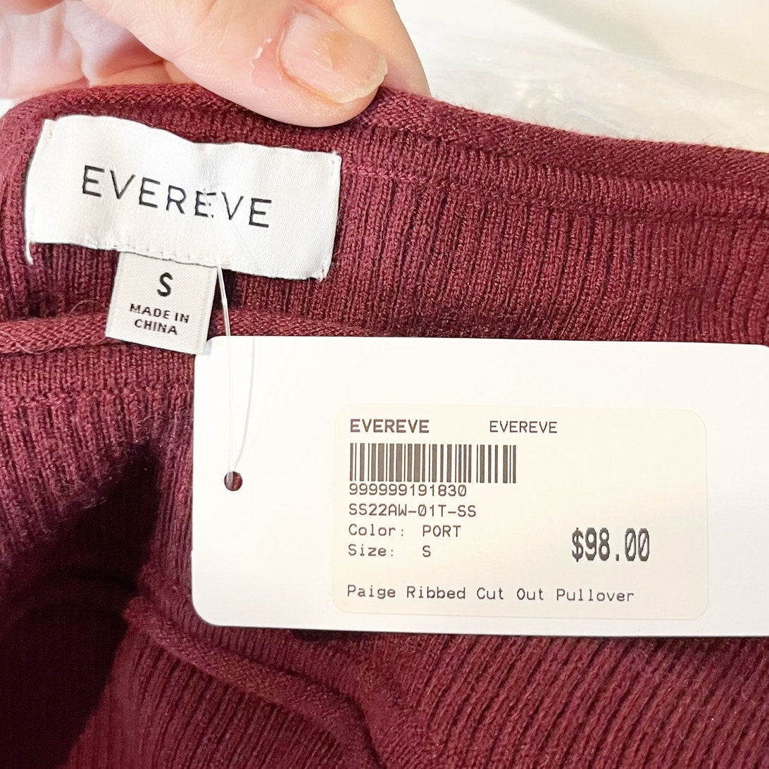 Evereve Paige Cutout Ribbed Cut Out Long Sleeve Top Port Maroon Small