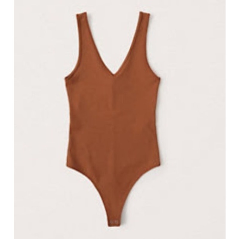 Abercrombie & Fitch Soft AF V Neck Sleeveless Double Lined Tank Bodysuit Brown S