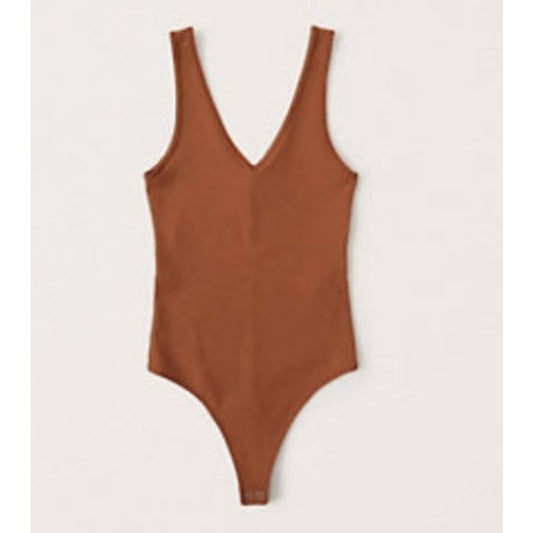 Abercrombie & Fitch Soft AF V Neck Sleeveless Double Lined Tank Bodysuit Brown S