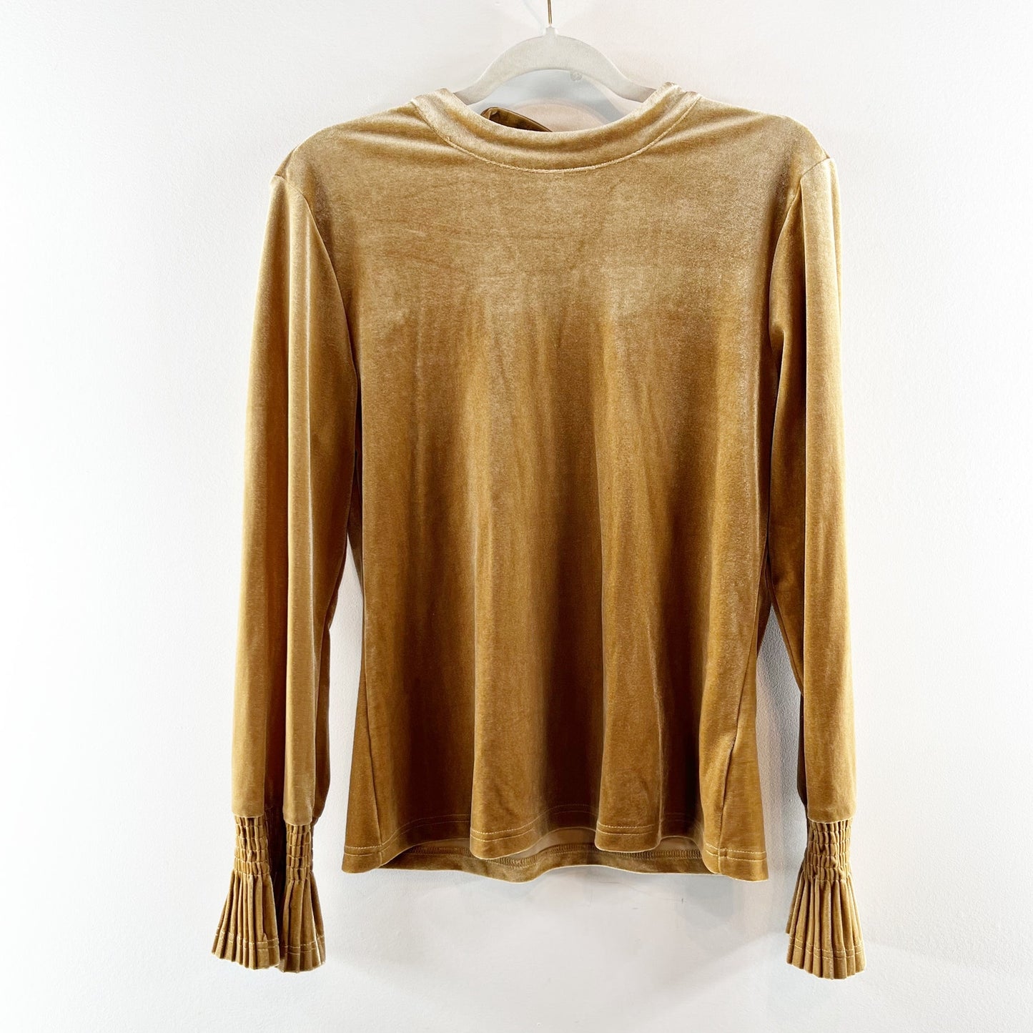 Molly Bracken Velvet Long Sleeve Top with Flare Bell Cuffs Gold Large