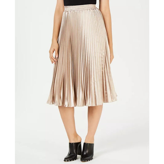 Lucy Paris Noelle Pull On High Waisted Pleated A-Lined Midi Skirt Gold Medium