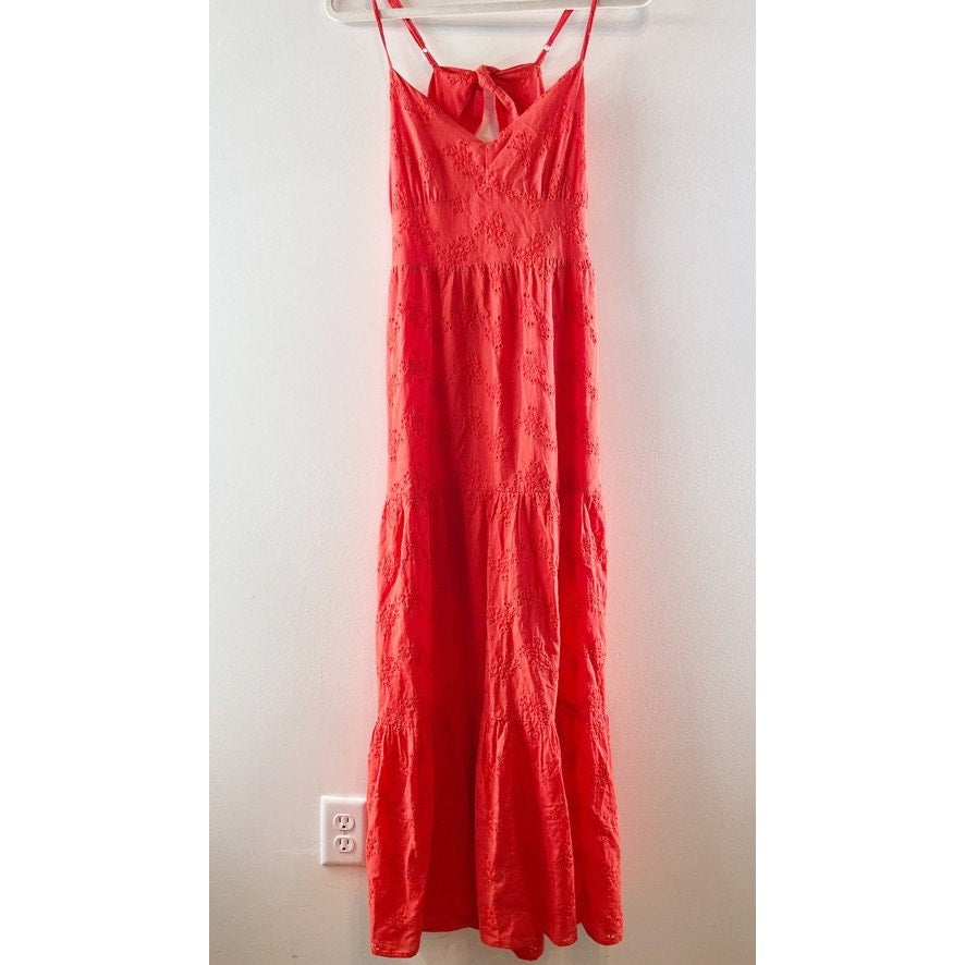 AQUA Eyelet Tiered Maxi Sundress Dress Orange Medium