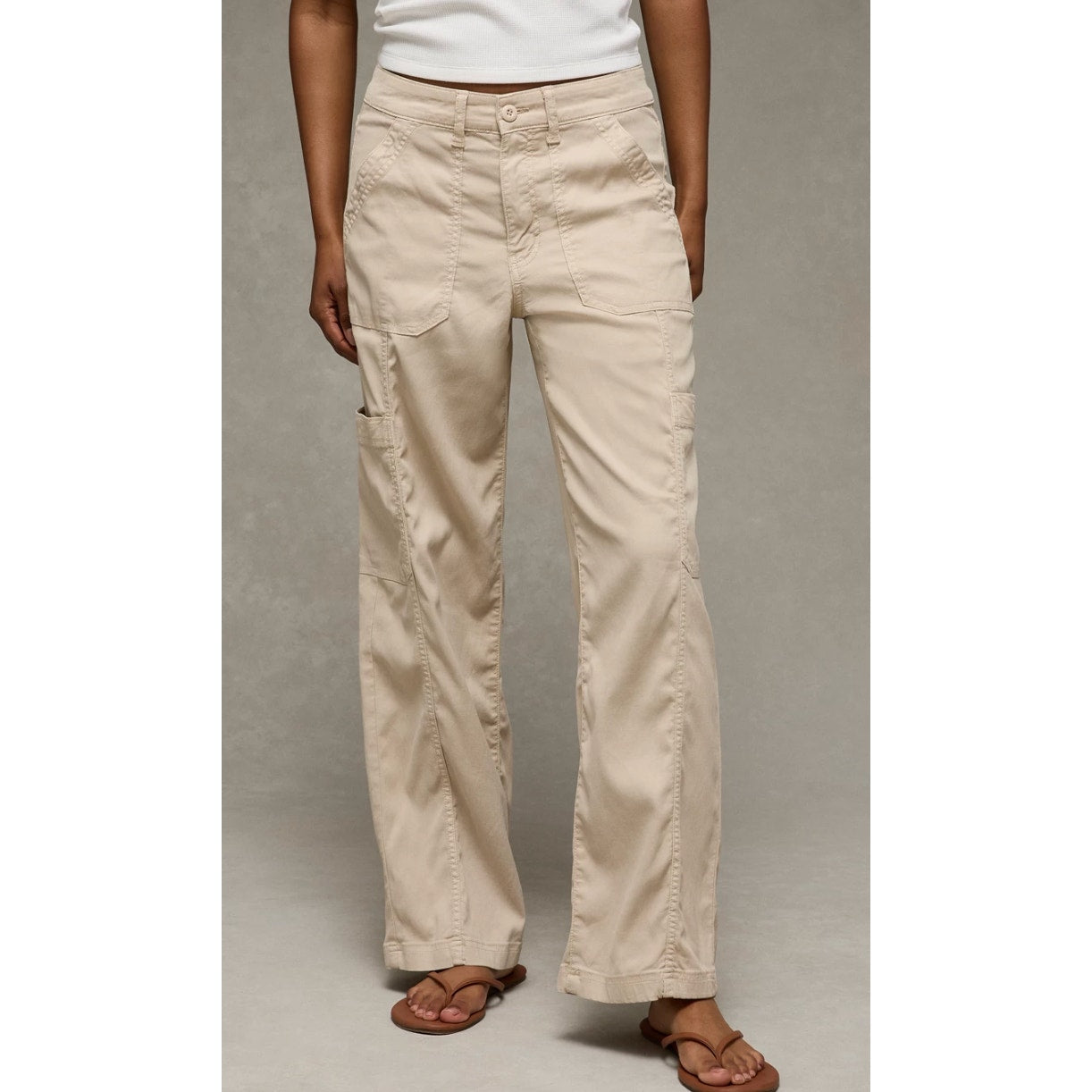 American Eagle Mid Rise Stretch Utility Stovepipe Straight Leg Pants Beige 2 L