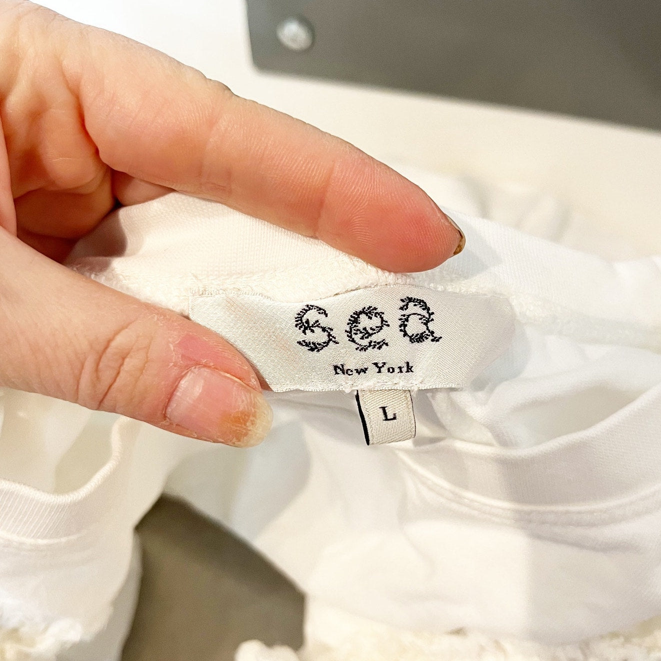 Sea New York Hazel Eyelet Short Puff Sleeve Tee Shirt Top White Large