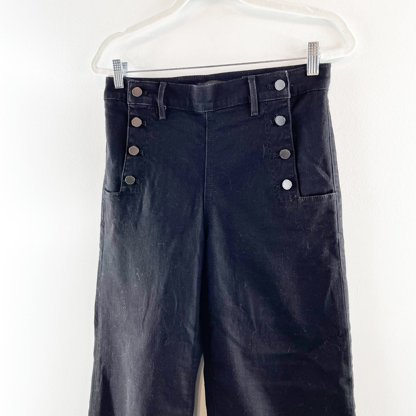 Ann Taylor High Rise Wide Leg Cropped Sailor Button Detail Jeans Black 6